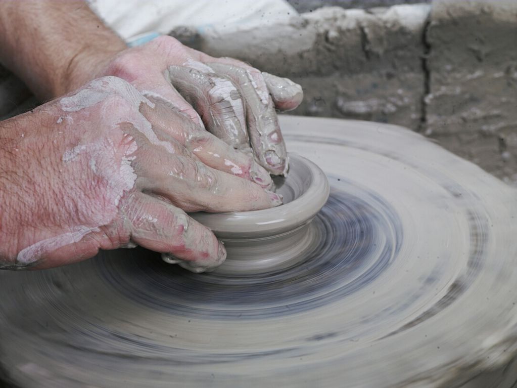 Pottery being thrown on the wheel at Nicholas Mosse in Bennettsbridge