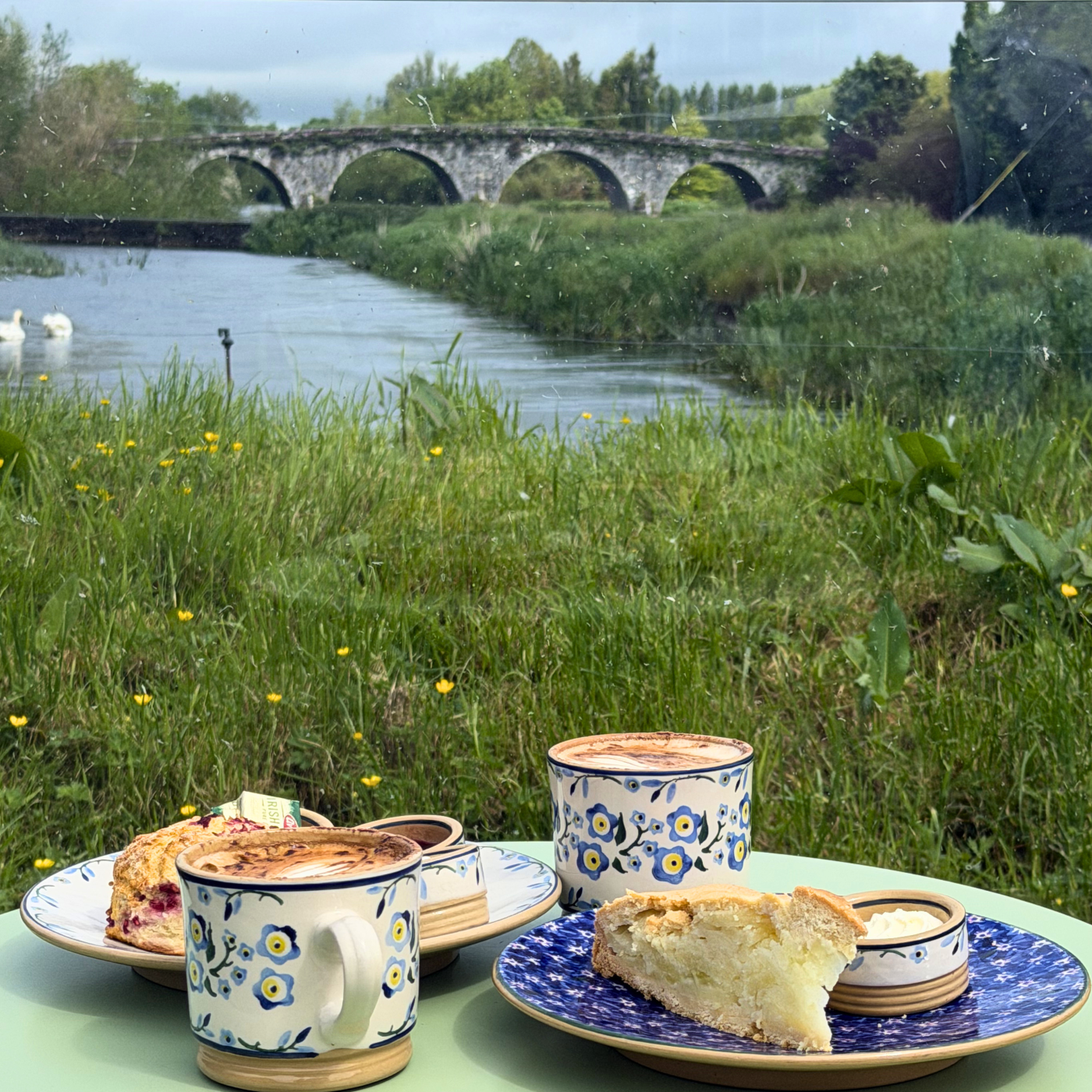 Nicholas Mosse pottery and café treats beside the River Nore in Bennettsbridge